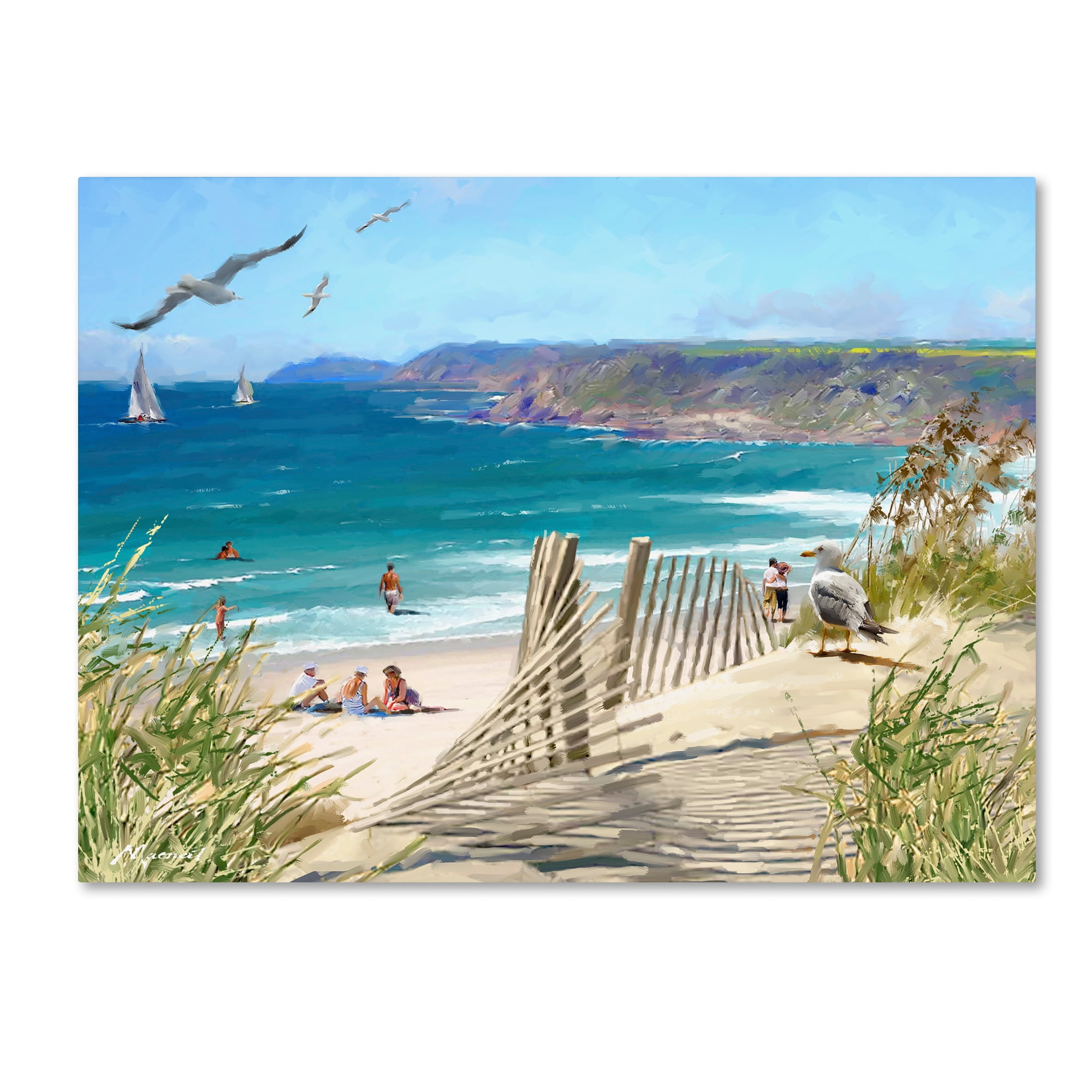 Coastal Landscape Giclee Canvas Art with Seagulls