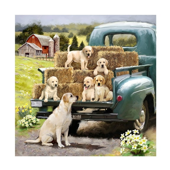 Trademark Fine Art The Macneil Studio Green Truck Pups Canvas Wall Art - 18x18