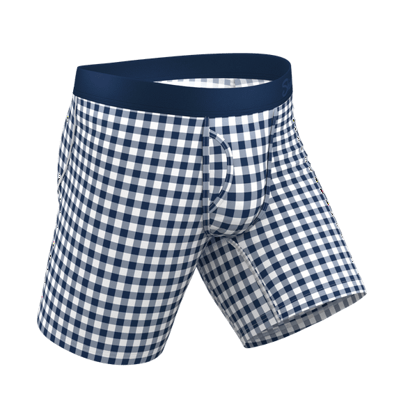 The Mad For Plaid - Shinesty Navy Gingham Long Leg Ball Hammock Pouch Underwear With Fly  Medium