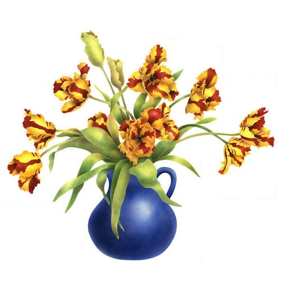 The Mad Stencilist Parrot Tulips In Pitcher Wall Stencil; TMS907