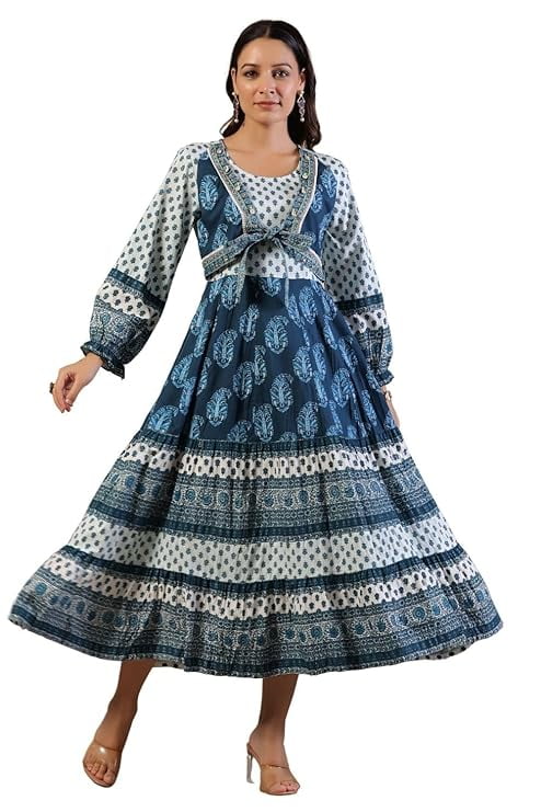 Women Yellow Ethnic Motif Printed Rayon Dress With Dori & Kaudis