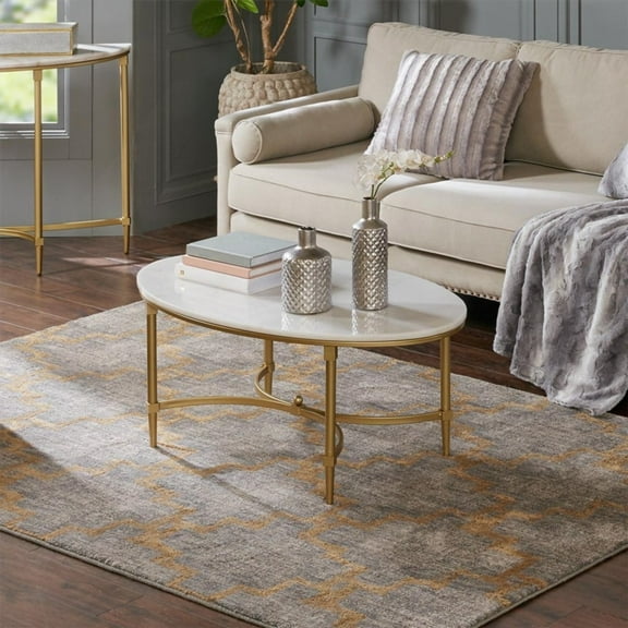 The Madison Park Signature Bordeaux Coffee Table - Sophisticated Traditional with White Marble & Gold Legs (40.5"W x 24.5"D x 17.5"H)
