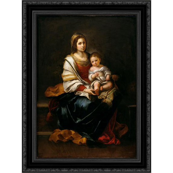 The Madonna of the Rosary 20x24 Black Ornate Wood Framed Canvas Art by Murillo, Bartolome