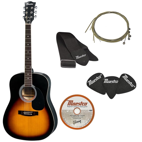 The Maestro by Gibson Full Size Acoustic Guitar Pack, Vintage Sunburst