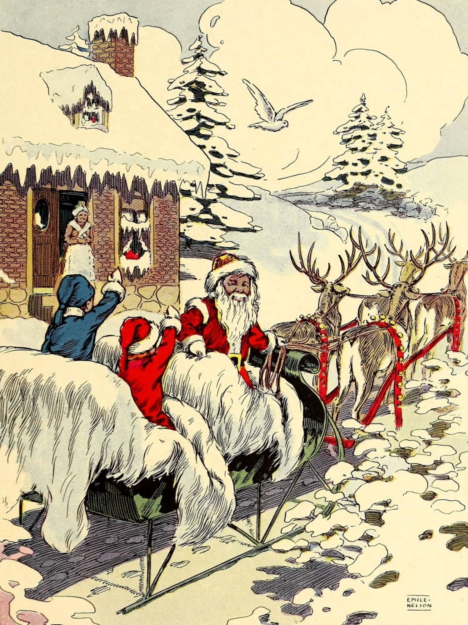 The Magic Aeroplane 1911 Santas Sleigh Canvas Art - Emile A Nelson (18 x 24)