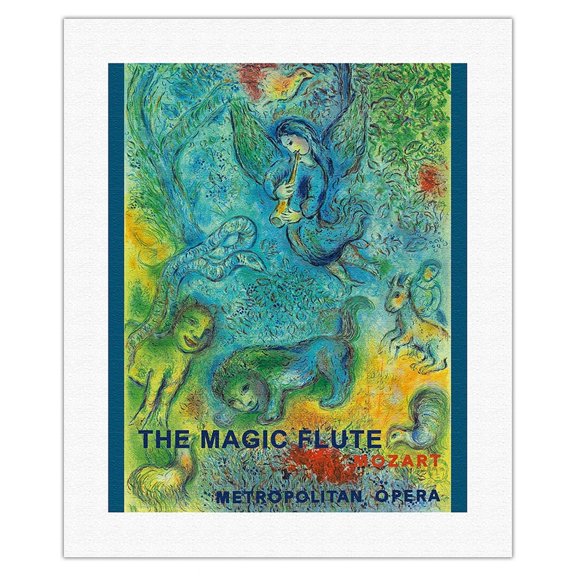 The Magic Flute - Mozart - Metropolitan Opera - Vintage Opera Poster by Marc Chagall c.1966 - Fine Art Rolled Canvas Print 16in x 20in
