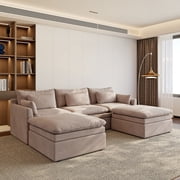 The Magic Home 117" Modular Sectional Sofa, Cloud Couch, Deep Seat U-Shaped Sectional Couch with Movable Ottoman for Living Room, Khaki Couch