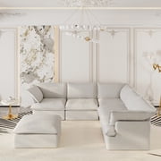 The Magic Home 122" Modular Sectional Sofa with Movable Ottoman, Modern Cloud Couch with Corner Seat for Living Room, 5-Seat, Beige Sofa