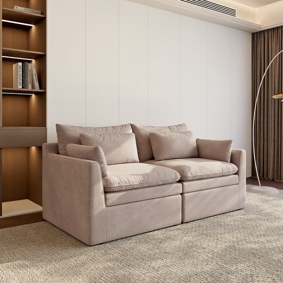The Magic Home 78" Modular Loveseat Sofa, Cloud Couch, Deep Seat Upholstered Loveseat for Living Room, Khaki Couch