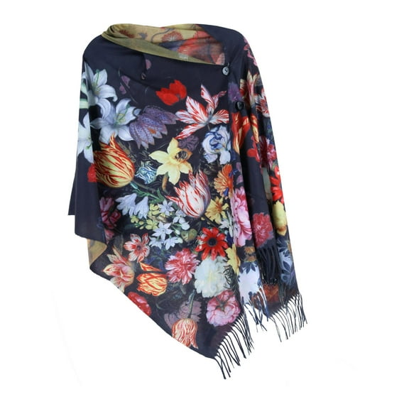 The Magic Scarf Company Reversible Sueded Floral Art Print Button Shawl (Women)