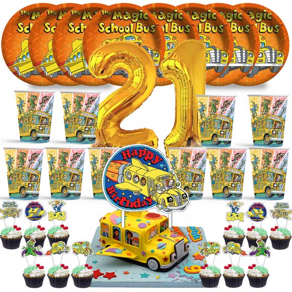 The Magic School Bus Birthday 21th Cups Party Supplies Plates Fans Decorations Cake Topper Decor
