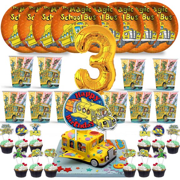The Magic School Bus Birthday 3rd Cups Party Supplies Plates Fans Decorations Cake Topper Decor