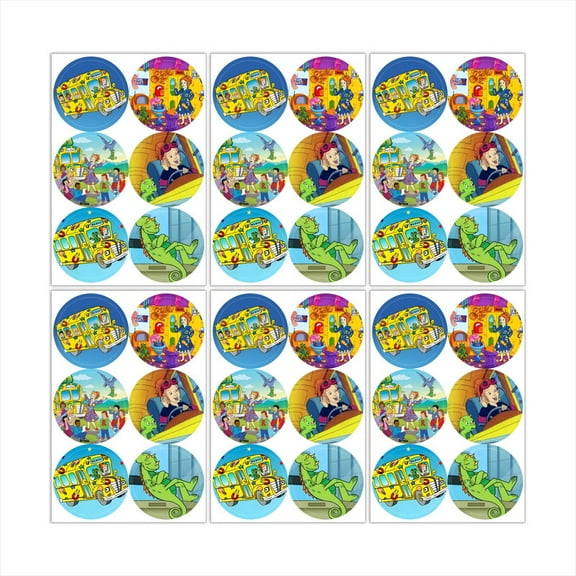 The Magic School Bus Stickers Party Favors Labels Birthday Thank You Themed Round Circle Baby Shower 60pcs