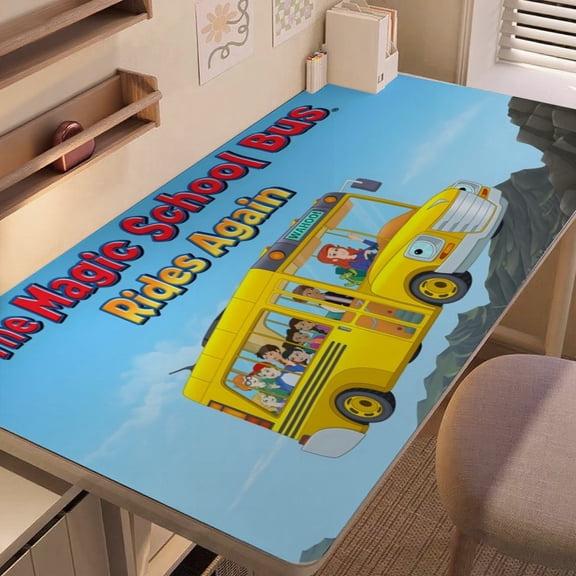 The Magic School Bus-themed extra-large Non-Slip Base leather Desk Table mat—versatile for computer desks, dining tables, and more.12"x24"(30X60cm）