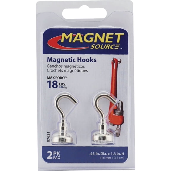 2-pack Master Magnetics Magnet Hook - Magnetic Mount, Smooth Finish - 2 Pack, 0.63 In, 18 Lb Residential Use, Standard Application