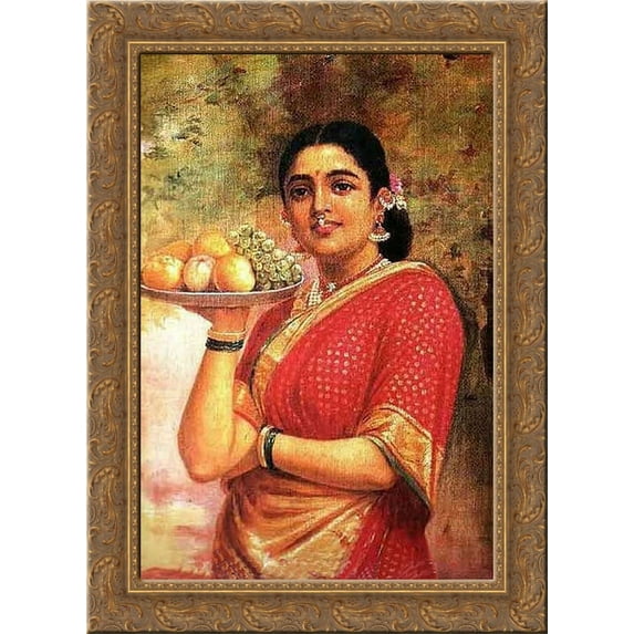 The Maharashtrian Lady 20x24 Gold Ornate Wood Framed Canvas Art by Ravi Varma, Raja