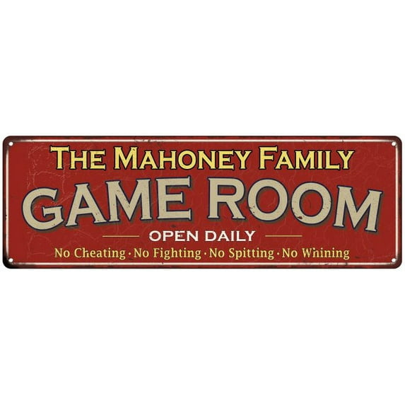 The Mahoney Family Red Game Room Metal 8x24 Sign 108240038788