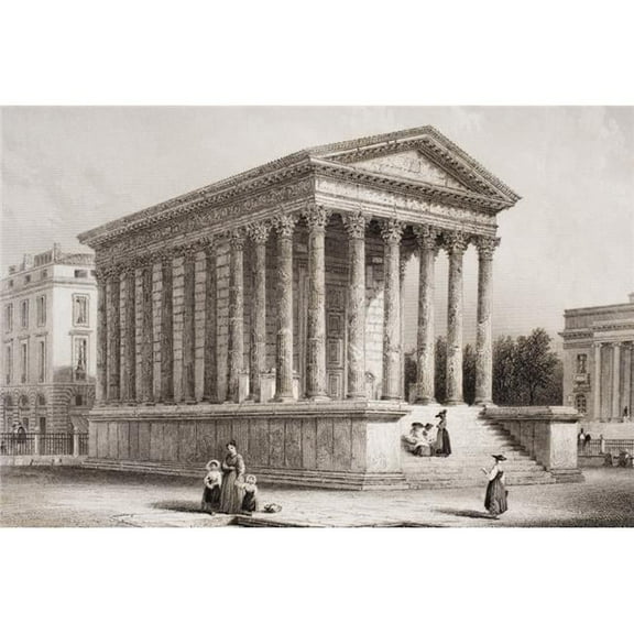 The Maison Carree Nismes France. Engraved by Roberts After Chapuy Poster Print - 36 x 24