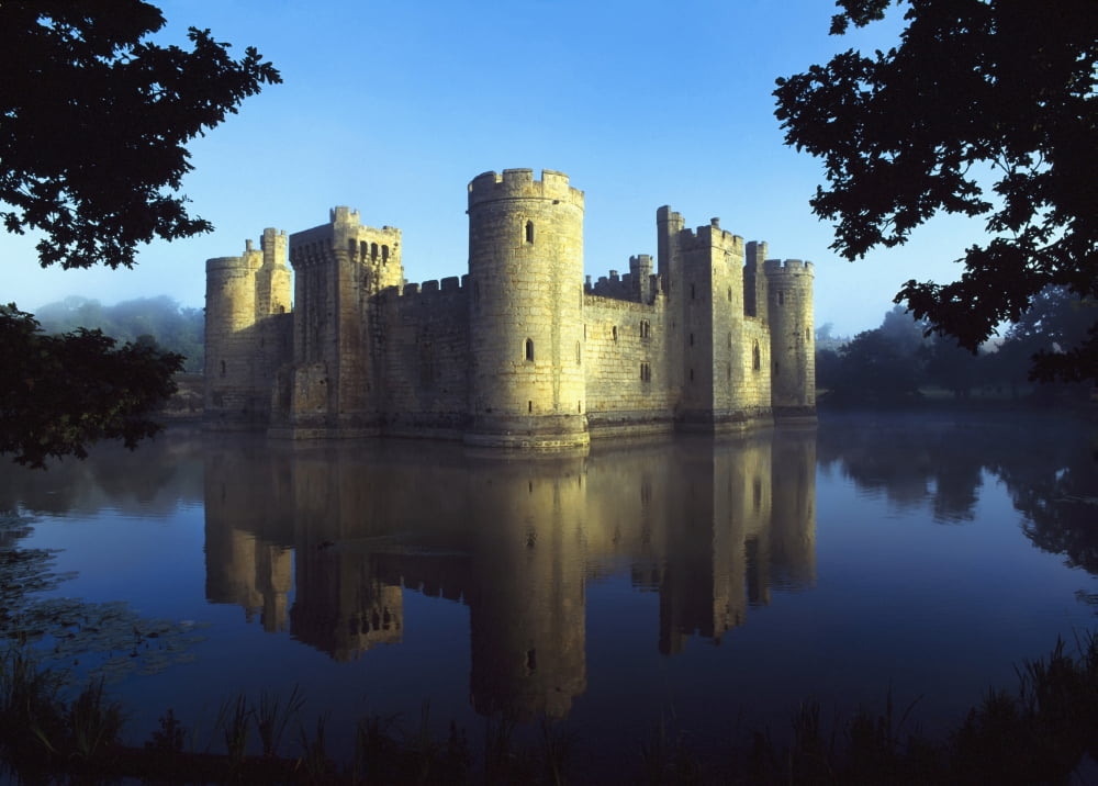 The Majestic Bodiam Castle And Its Reflection In Surrounding Moat Canvas Art - Chris Parker Design Pics (36 x 26)