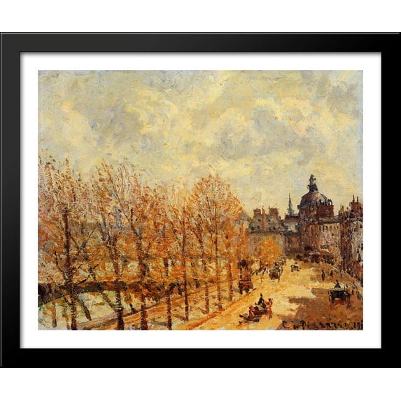 The Malaquais Quay in the Morning, Sunny Weather 34x28 Large Black Wood Framed Print Art by Camille Pissarro