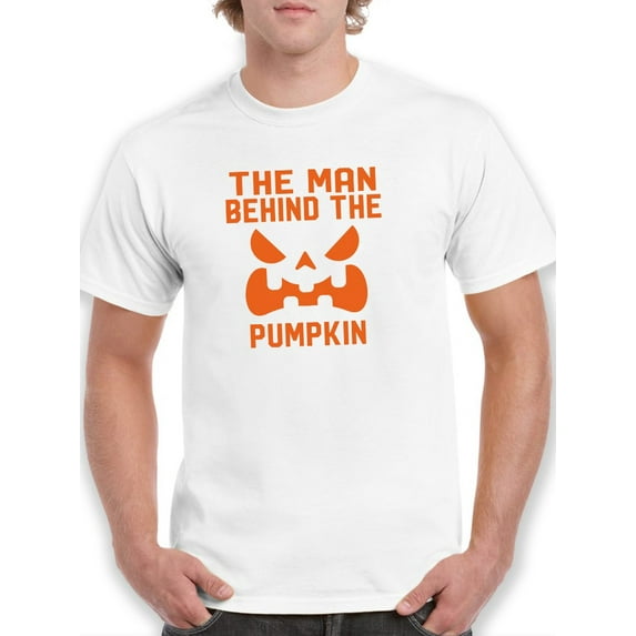 "The Man Behind The Pumpkin" Halloween Costume Men White T-Shirt, Male Small