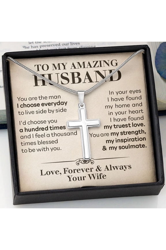 The Man I Choose Everyday, Personalized Cross Necklace, Gifts For Him