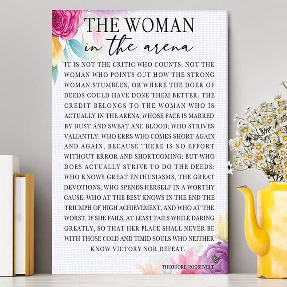 The Man In The Arena Quote Canvas, Motivational Wall Decor, Inspirational Encouragement Gift for Women