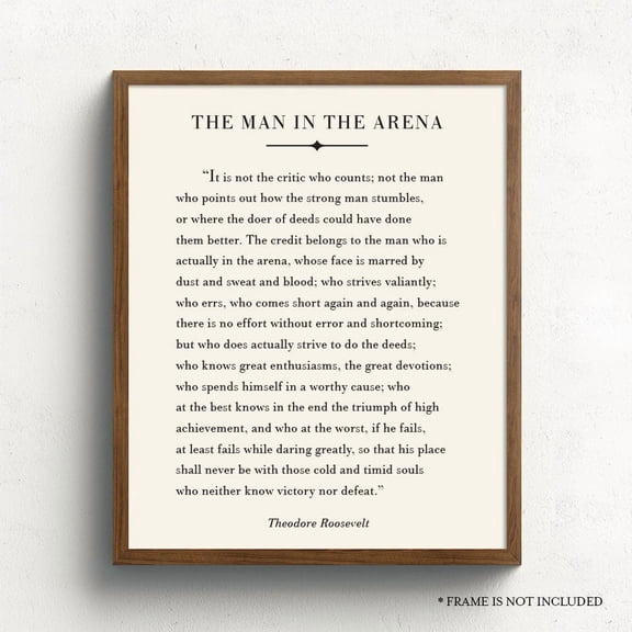 The Man In The Arena, Theodore Roosevelt Quote Wall Art, Inspirational Print, Motivational Quote, Graduation Poster, Poster Only