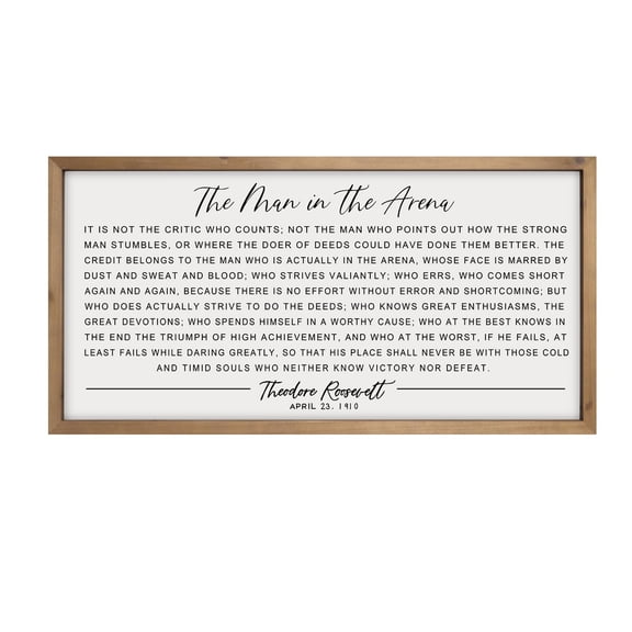 MCheckerd The Man In The Arena Wall Art Framed 24.8x12.6inch, Wood Motivational Office Wall Decor for Men, Inspirational Positive Famous Quotes Home Decor
