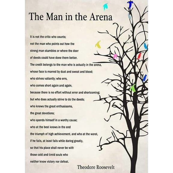 The Man In The Arena Wall Art poster  Theodore Roosevelt Quote Framed Poster Inspirational Quote Canvas Wall Art For Home Office