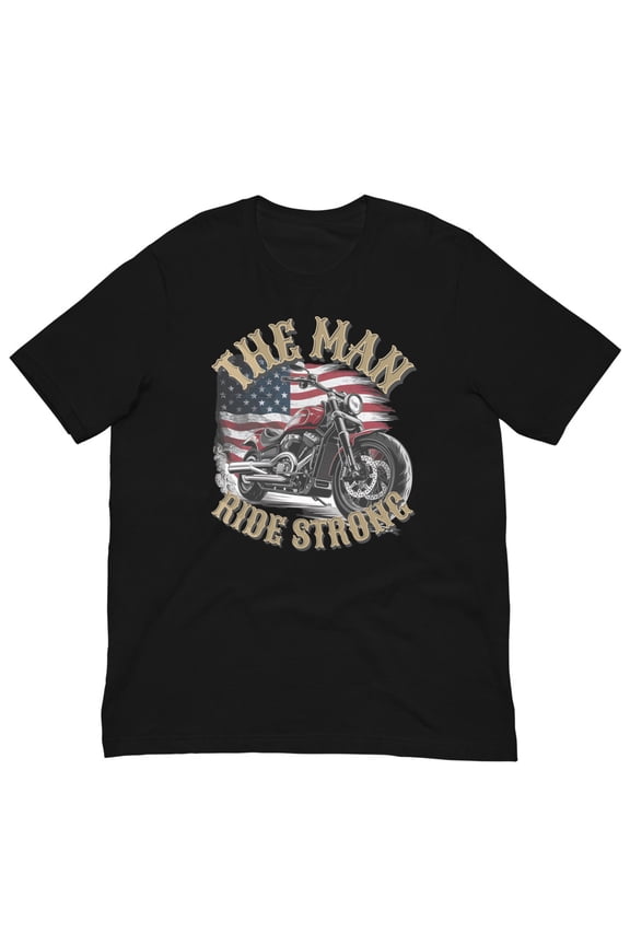 The Man Ride Strong Motorcycle USA Flag Retro Biker Tee (4XL)