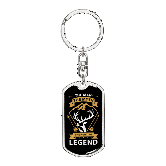 The Man The Hunting Legend Stainless Steel or 18k Gold Premium Swivel Dog Tag Keychain