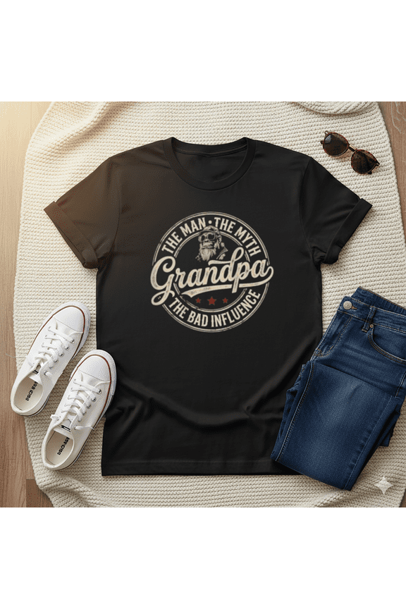 The Man The Myth Grandpa The Bad Influence Monkey Humor Unisex T-Shirt, S-5XL
