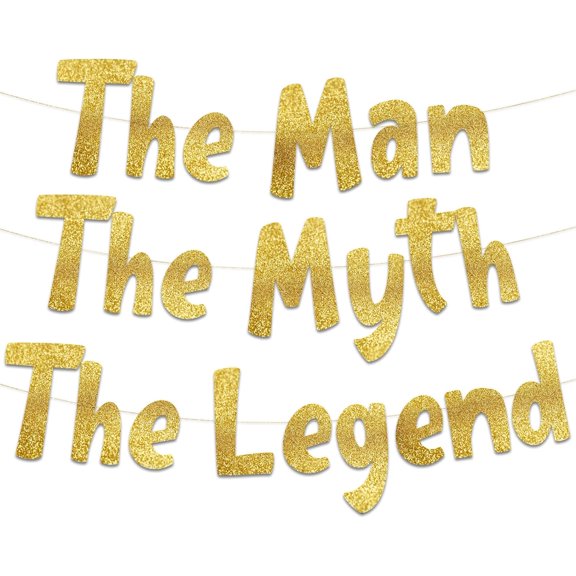 The Man The Myth The Legend Gold Glitter Banner Mens Birthday, Bachelor Party, Retirement Party Supplies, Gifts and Decorations