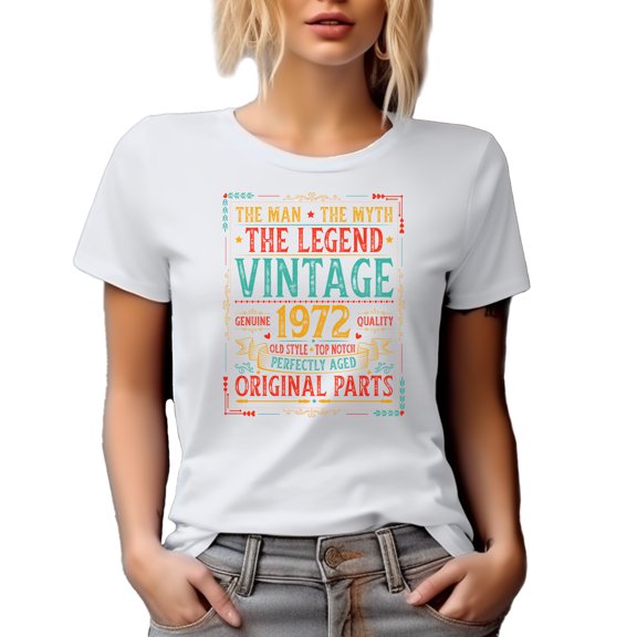 The Man, The Myth, The Legend, Vintage 1972, Grandpa or Granddad's Birthday, White T-Shirt, Large