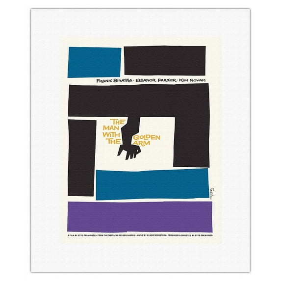 The Man With The Golden Arm - Starring Frank Sinatra & Eleanor Parker - Vintage Film Movie Poster by Saul Bass c.1955 - Fine Art Rolled Canvas Print 11in x 14in
