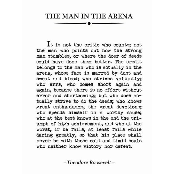 The Man in the Arena, Inspirational Quote Book Page Sign, Graduation Gift, Home Decor, Office Wall Decor, Great Quote poster