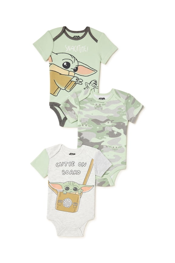Lucas Film The Mandolorian Baby Yoda Baby Boy 3 Pack Bodysuit, 0/3-24 Months