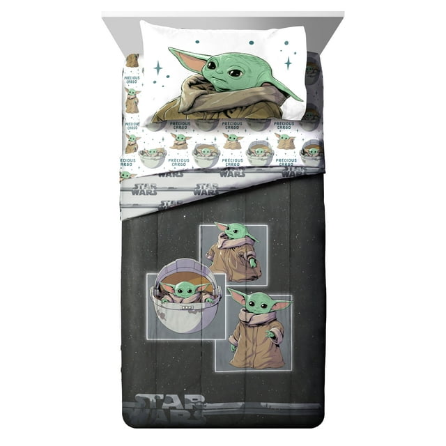 The Mandalorian Baby Yoda Kids 4 Piece Twin Bed Set, 100 Microfiber