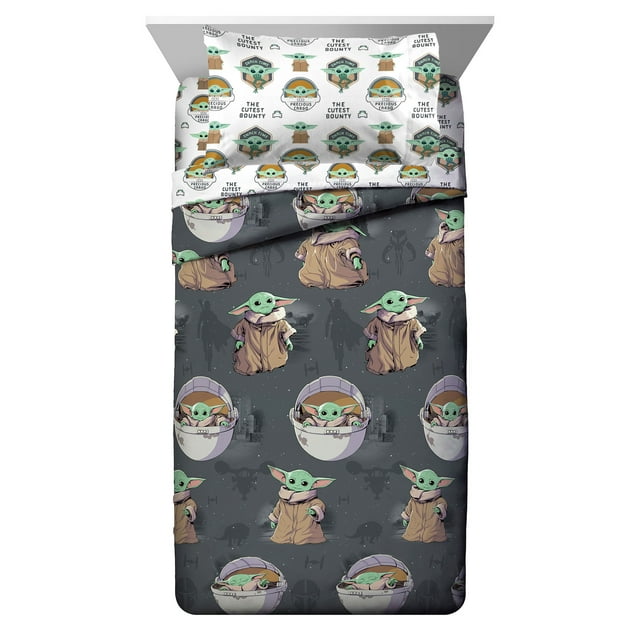 The Mandalorian Baby Yoda Kids Full Bed Set,100 Microfiber, Gray