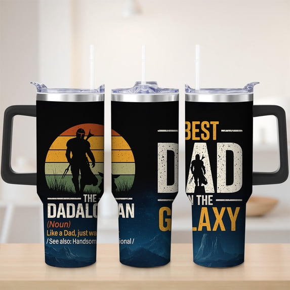 The Mandalorian Best Dad in the Galaxy Stainless Steel Insulated Mug with Lid and Handle, 40oz