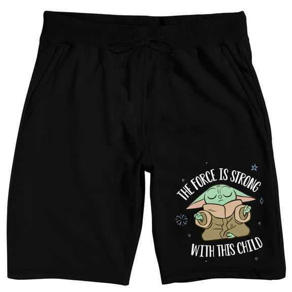 The Mandalorian Chibi Grogu The Force Is Strong With This One Men's Black Sleep Pajama Shorts-Small