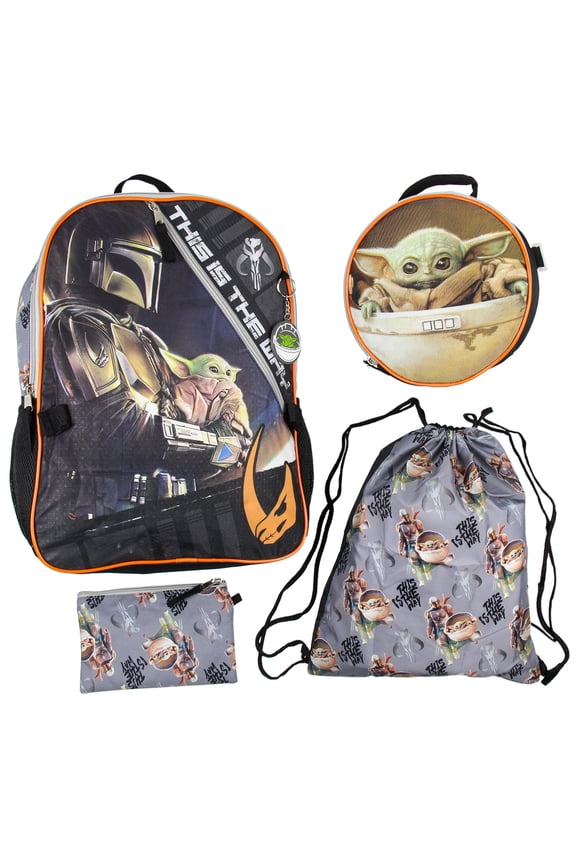 The Mandalorian Grogu Baby Yoda This Is The Way 5 Piece 16" Backpack Lunch Bag Mega Set