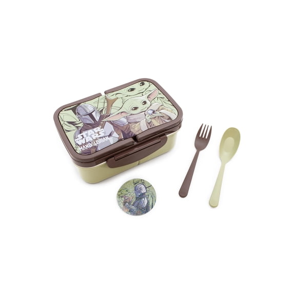 CultureFly The Mandalorian and Grogu Bento Box Bundle, 7.8 in Bento Lunch Box with Tray, Fork, Spoon & Lid