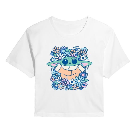 Star Wars - Grogu Flowers - Juniors Cropped Short Sleeve Graphic T-Shirt