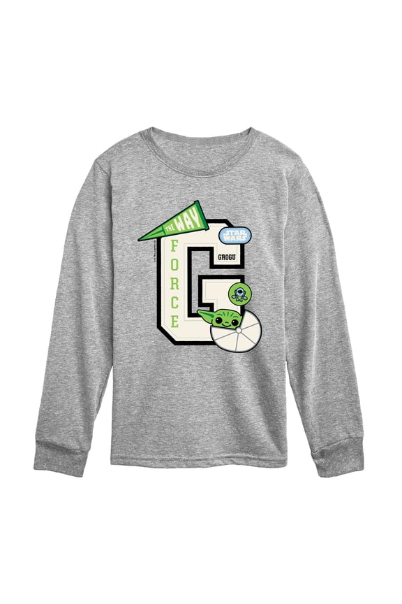 - Grogu Letterman - Youth Long Sleeve Graphic T-Shirt