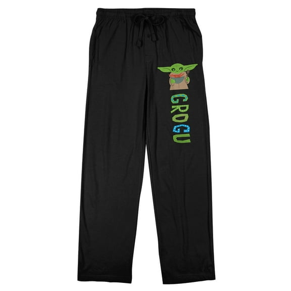 The Mandalorian Grogu Name Text Men's Black Sleep Pajama Pants-XXL