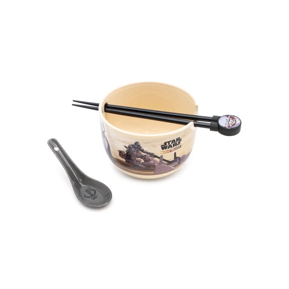 CultureFly The Mandalorian and Grogu Ramen Bowl Set, 20 oz Bowl, Chopsticks, & Spoon, Officially Licensed