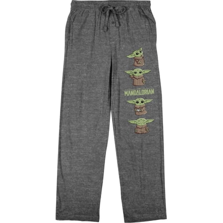 The Mandalorian Grogu Poses with Logo Men's Heather Gray Sleep Pajama Pants-Medium