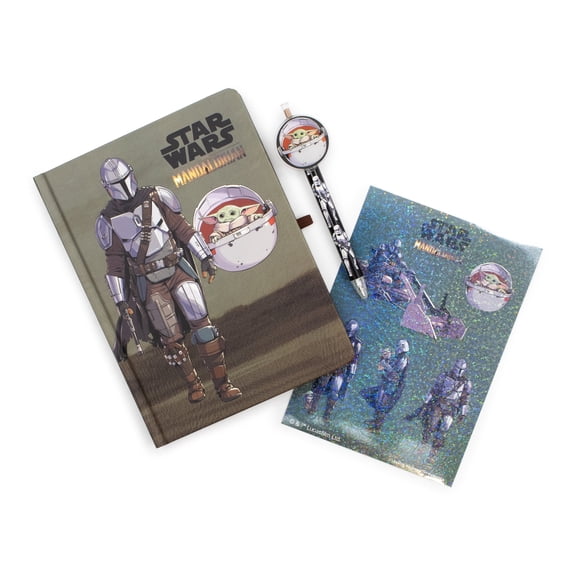 CultureFly The Mandalorian and Grogu Notebook Set, 160 Page Notebook, Pen with Topper, and Holographic Sticker Sheet, Officially Licensed